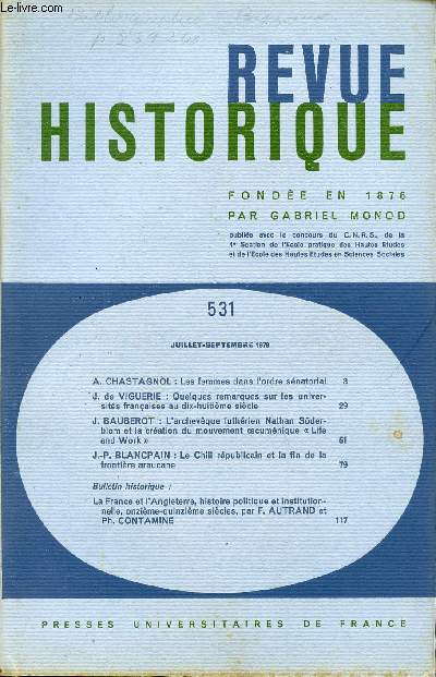 REVUE HISTORIQUE / JUILLET-SEPTEMBRE 1979 / N531.