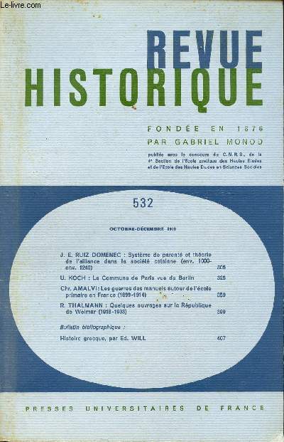 REVUE HISTORIQUE / OCTOBRE-DECEMBRE 1979 / N532.