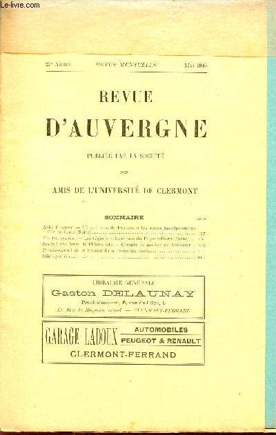 REVUE D'AUVERGNE ET BULLETIN DE L'UNIVERSITE / 27 ANNEE - MAI 1910.