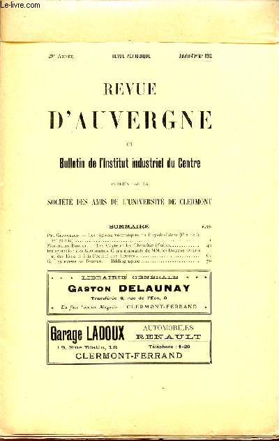 REVUE D'AUVERGNE ET BULLETIN DE L'UNIVERSITE / 29 ANNEE - JANVIER-FEVRIER 1912.