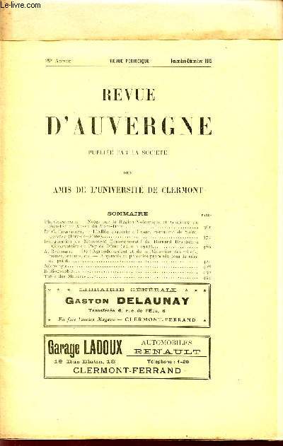 REVUE D'AUVERGNE ET BULLETIN DE L'UNIVERSITE / 29 ANNEE - NOVEMBRE-DECEMBRE 1912.