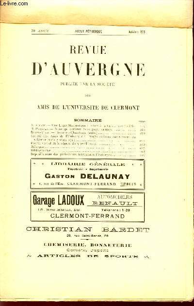 REVUE D'AUVERGNE / 30 ANNEE - MAI-JUIN 1913.