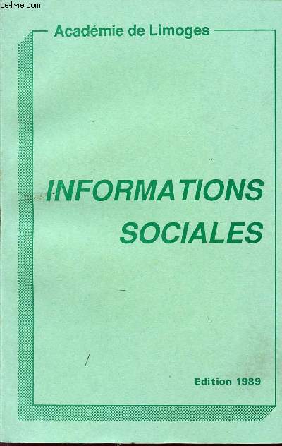 INFORMATIONS SOCIALES - EDITION 1989.
