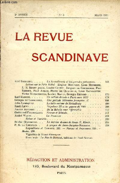 LA REVUE SCANDINAVE / 2me ANNEE - N 3 - MARS 1911.