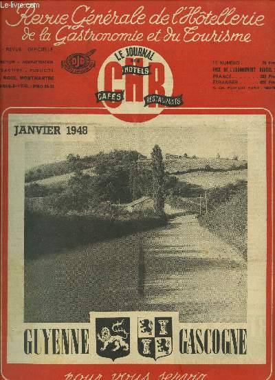 REVUE OFFICELLE DE L'HOTELLERIE DE LA GASTRONOMIE ET DU TOURISME / 39 ANNEE / JANVIER 1948 / N30 / SUPPLEMENT N30 : REVUE GENERALE DE L'HOTELLERIE.