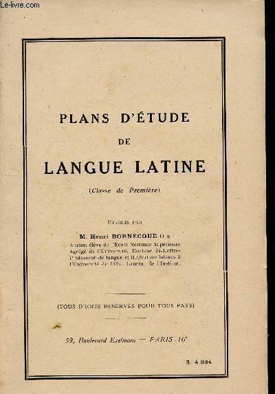 PLANS D'ETUDE DE LANGUE LATINE / CLASSE DE PREMIERE.