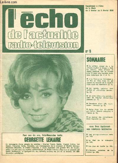 L'ECHO DE L'ACTUALITE RADIO-TELEVISION / SUPPLEMENT A L'ECHO DE LA MODE DU 2 AU 8 FEVRIER 1969 / GEORGETTE LEMAIRE.