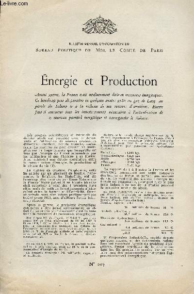 LETTRE N 107 - ENERGIE ET PRODUCTION - 20 MARS 1958.