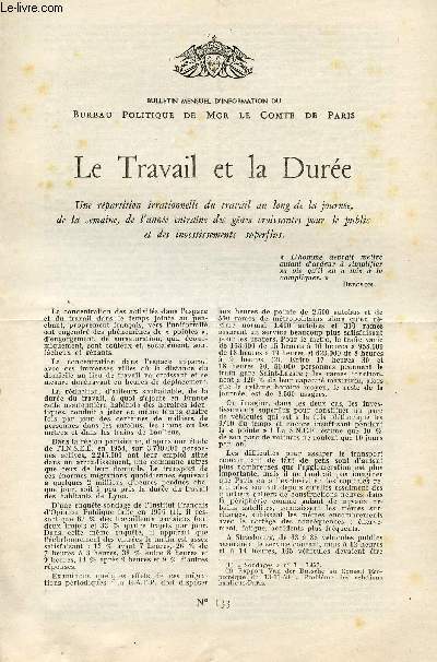 LETTRE N 133 / LA TRAVAIL ET LA DUREE / 20 JUILLET 1960.