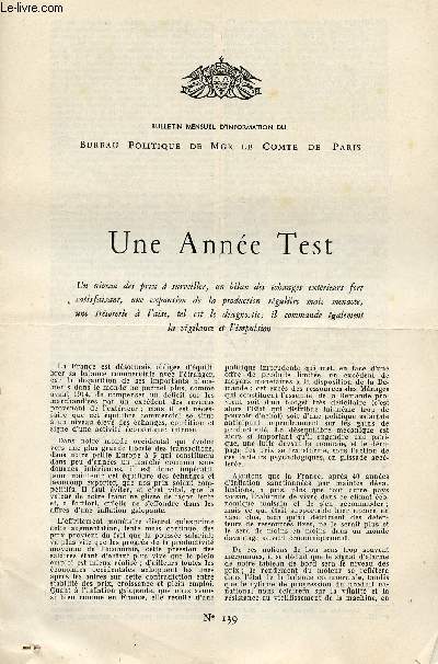 LETTRE N 139 / UNE ANNEE TEST / 22 FEVRIER 1961.