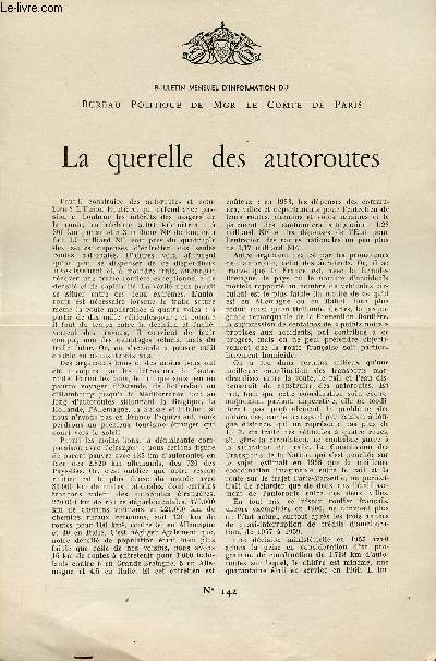 LETTRE N 142 / LA QUERELLE DES AUTOROUTES / 19 MAI 1961.