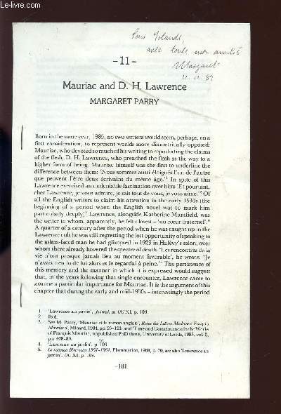 2 FASCICULES / MAURIAC AND D.H .LAWRENCE / L'ART BYZANTIN ET L4ICONOGRAPHIE DU REGARD DANS LES ROMANS DE ROGER BICHELBERGER.