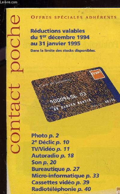 CONTACT POCHE - FNAC / PETIT CATALOGUE SUR LA PERIODE DU 1er DECEMBRE 1994 AU 31 JANVIER 1995.