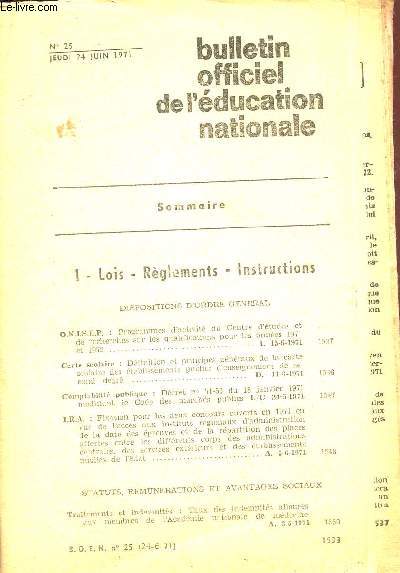 BULLETIN OFFICIEL DE L'EDUCATION NATIONALE / N25 - JEUDI 24 JUIN 1971 / LOIS, REGLEMENTS, INSTRUCTIONS.