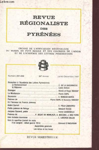 REVUE REGIONALISTE DES PYRENEES - NUMEROS 231-232 - 64e