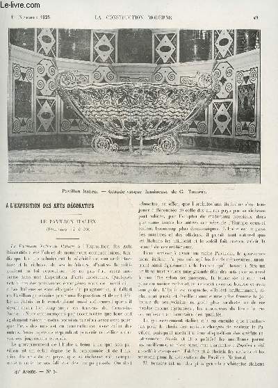 LA CONSTRUCTION MODERNE : 41 ANNEE - FASCICULE N5 - 1er NOVEMBRE 1925 / LE PAVILLON ITALIEN - LES MATERIAUX DU BATIMENT ....