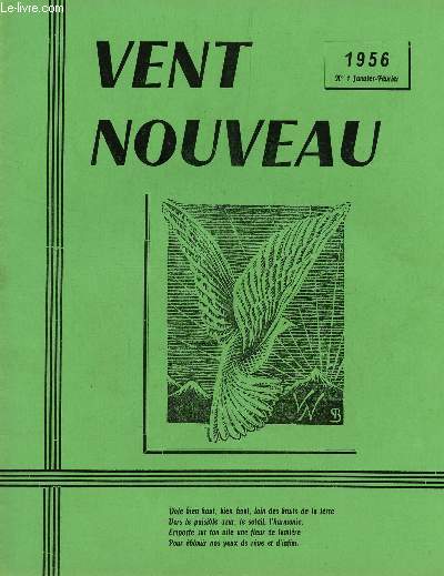 VENT NOUVEAU - REVUE DES ECRIVAINS ET DES ARTISTES DE L'ENSEIGNEMENT - N1 - JANVIER-FEVRIER 1956.