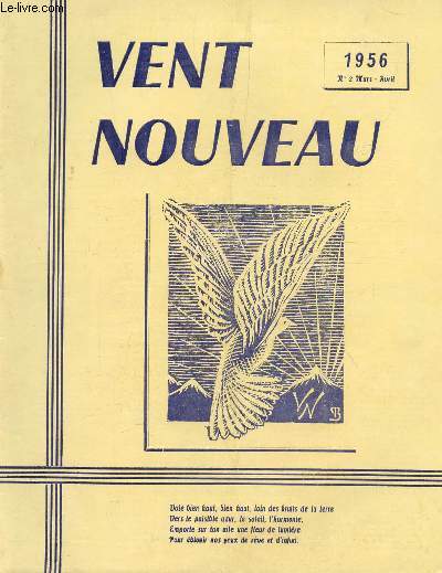 VENT NOUVEAU - REVUE DES ECRIVAINS ET DES ARTISTES DE L'ENSEIGNEMENT - N2 - MARS-AVRIL 1956.