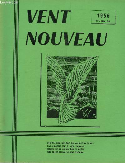 VENT NOUVEAU - REVUE DES ECRIVAINS ET DES ARTISTES DE L'ENSEIGNEMENT - N3 - MAI-JUIN 1956.