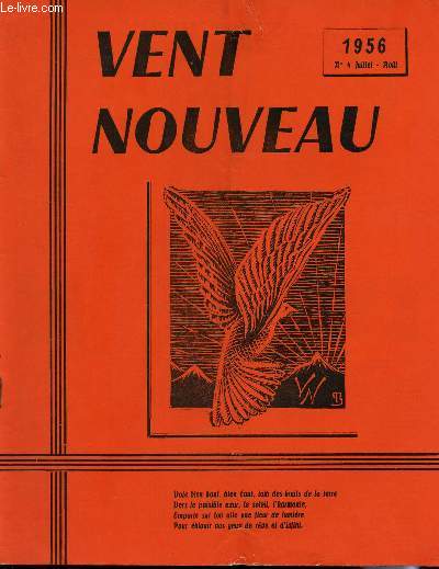VENT NOUVEAU - REVUE DES ECRIVAINS ET DES ARTISTES DE L'ENSEIGNEMENT - N4 - JUILLET-AOUT 1956.