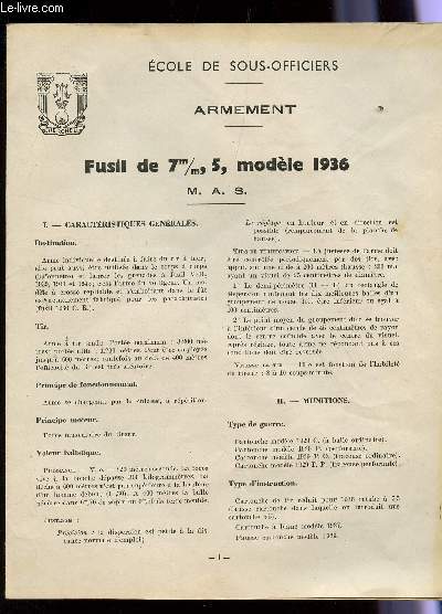 ARMEMENT - FUSIL DE 7m/m, 5, ODELE 1936 - M.A.S..