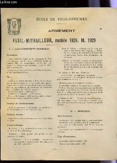 ARMEMENT - FUSIL-MITRAILLEUR, MODELE 1924, M. 1929.