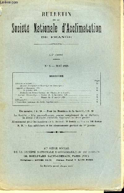 BULLETIN DE LA SOCIETE D'ACCLIMATATION DE FRANCE / 75e ANNEE - N5 - MAI 1928 /