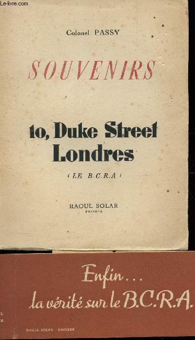 SOUVENIRS - 10, RUE DUKE STREET LONDRES (LE B.C.R.A.).