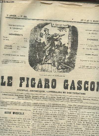 LE FIGARO GASCON - 5e ANNEE - N224 - DU 5 AU 11 MARS 1865 / REVUE MUSICALE - PETIT COURRIER - UNE ORAISON FUNEBRE - L'UTILE A L'AGEABLE - CHRONIQUE PARISIENNE - ETC....