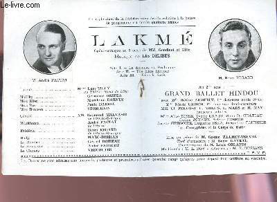 PROGRAMME OFFICIEL DU GRAND THEATRE DE BORDEAUX / LACME avec Andr PACTAT et Henri REGARD - GRand ballet Hindou- La lgende de Syrinx.