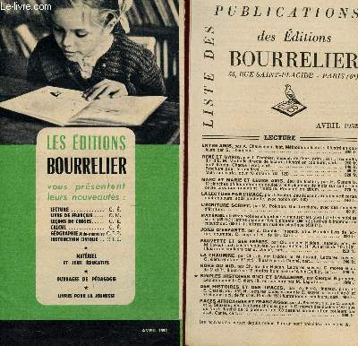 PLAQUETTE DE PUBLICATIONS DES EDITIONS BOURRELIER - AVRIL 1952.