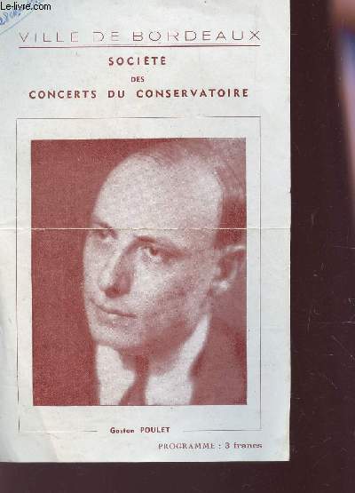PROGRAMME DU GRAND THEATRE du 28 mars 1943 / Coriolan (ouverture) / Symphonie espagnole / Xanthis / rondijo giocoso / Lohengrin.