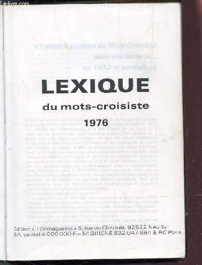 LEXIQUE DU MOTS-CROISISTE / PANLEXIQUE DU MOTS- CROISISTE.