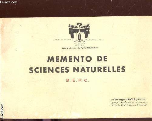 MEMENTO DE SCIENCES NATURELLES - B.E.P.C..