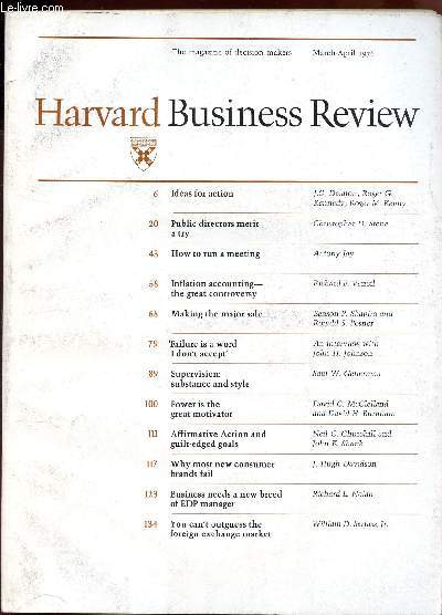 HARVARD BUSINESS REVIEW - volume 54, number 2 - marsh-april 1976 / Ideas for action - Public directors merit a try - How to run a meeting - Inflation acconting the great controversing - Tailure is a word I don't accept - supervision : substance and ETC...