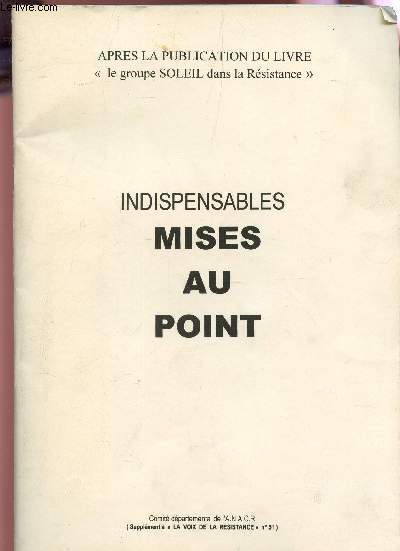 INDISPENSABLES MISES AU POINT / (Supplement a 