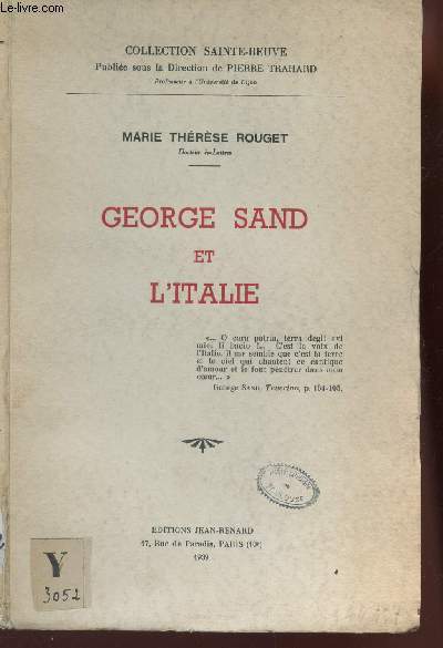 GEORGE SAND ET L'ITALIE / COLLECTION SAINTE-BEUVE.