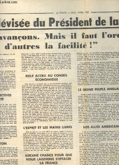 EXTRAIT D'UNE COUPURE DE PRESSE DU FIGARO DES 20-21 1963 / LA CONFERENCE DE PRESSE DU GENERAL DE GAULLE - EXTRAIT (PAGES 5  6 INCLUSE).