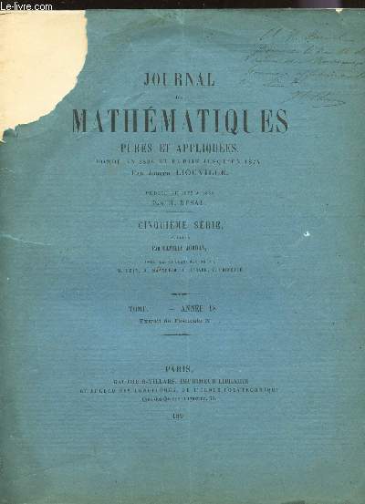 JOURNAL DE MATHEMATIQUES PURES ET APPLIQUEES - 5e SERIE (Extrait de fascicule N).