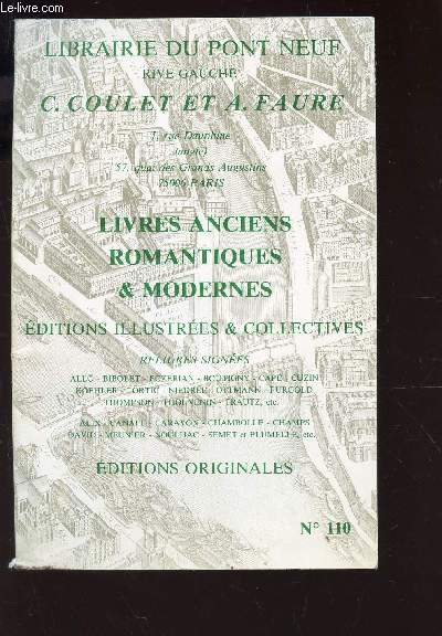 CATALOGUE N110 : LIVRES ANCIENS ROMANTIQUES & MODERNES - EDITIONS ILLUSTREES & COLLECTIVES - RELIURES SIGNEES
