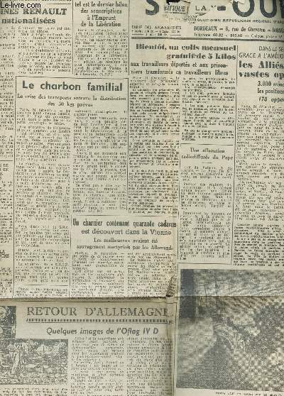 1 COUPURE DE PRESSE - 25 decembre 1944 / Le charbon familial / Les allis ont declench de vastes operations aeriennes etc...