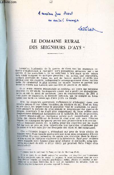 LE DOMAINE RURAL DES SEIGNEURS D'AYS / 2e-3e FASCICULE 1971 - Avril-septembre du Bulletin de la societe des etudes litteraires, scientifiques et artistiques - TOME XCII.