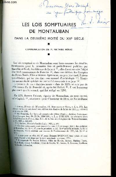 LES LOIS SOMPTUAIRES DE MONTAUBAN DANS LA 2e MOITIE DU XIIIe SIECLE / Extrait du Bulletin philologique et historique (jusqu' 1610) - ANNEE 1964.