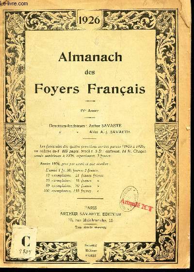 ALMANACH DES FOYERS FRANCAIS.