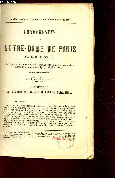 CONFERENCES DE NOTRE-DAME DE PARIS / SUPPLEMENT AU N4 + N5 + N6 + N7 + N8 + N9  DE LA SEMAINE CATHOLIQUE DU 19 MARS 1865.
