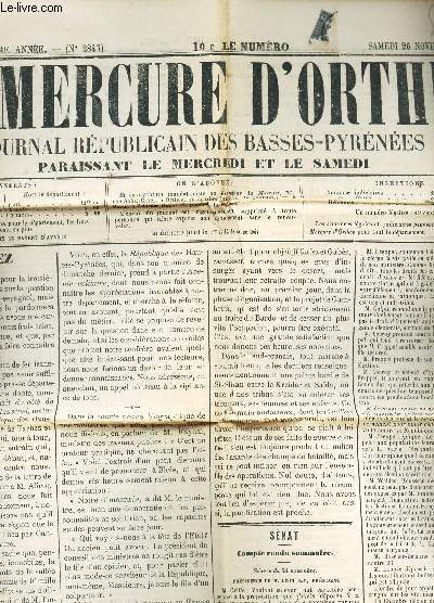 LE MERCURE D'ORTHEZ ET SES BASSES PYRENNES - N2847 - 26 novembre 1881 / Senat / Orthez / etc...