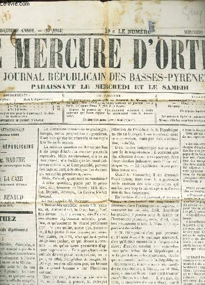 LE MERCURE D'ORTHEZ ET SES BASSES PYRENNES - N2854 - 21 decembre 1881 - 45e anne / Elections snatoriales du 8 janvier 1882 / Congrs rpublicain departemental / etc...