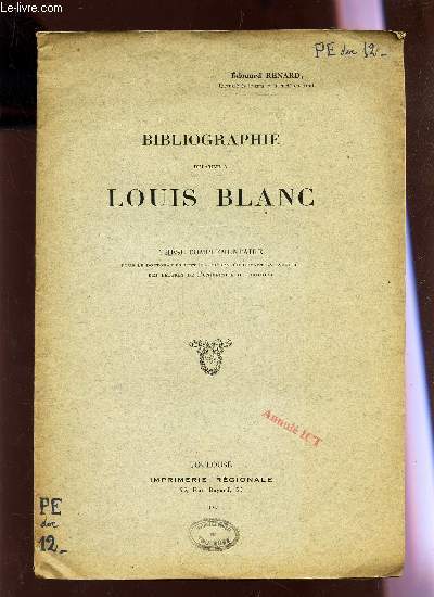 BIBLIOGRAPHIE RELATIVE A LOUIS BLANC - THESE COMPLEMENTAIRE
