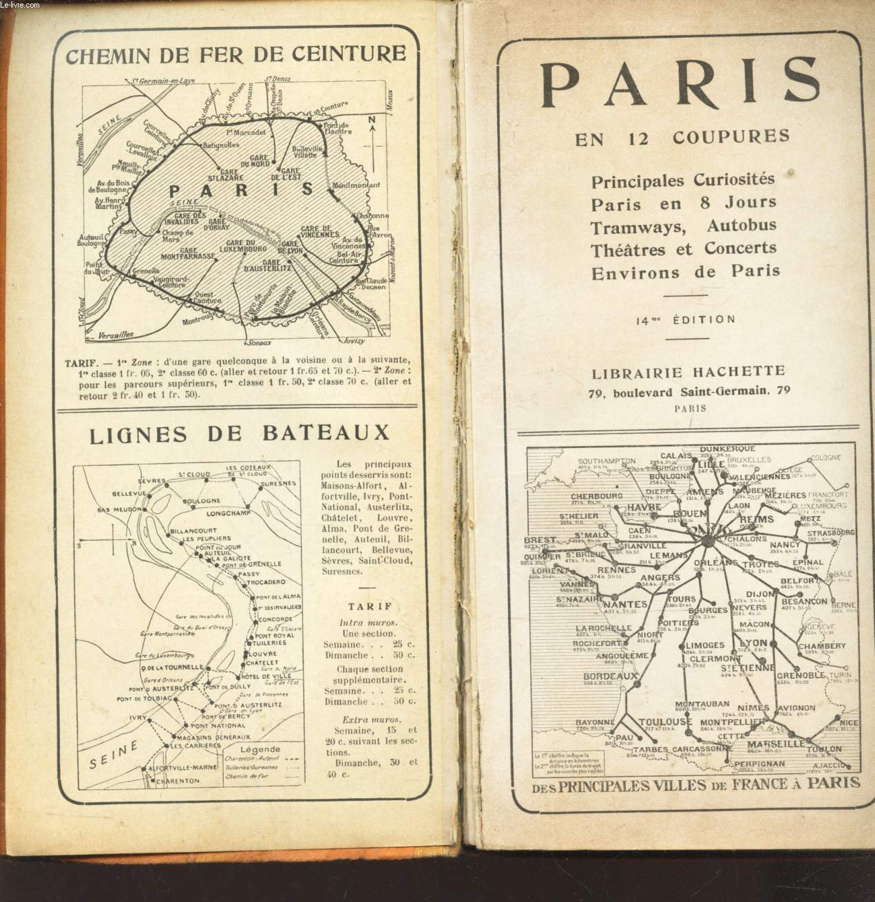 PARIS EN 12 COUPURES - Principales curiosites - Paris en 8 jours - Tramways, autobus - Thatres et concerts - Environs de Paris / 14e EDITION