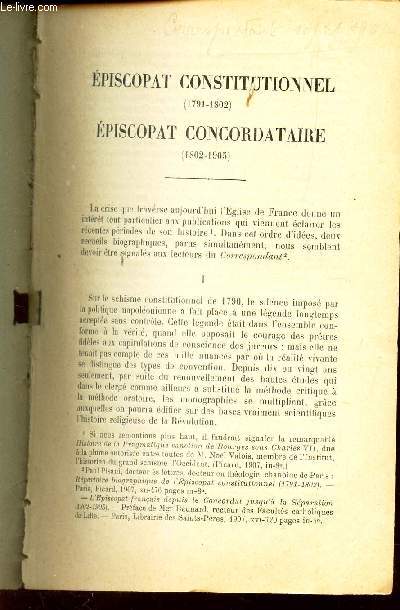 EPISCOPAT CONSTITUTIONNEL (1791-1802) - EPISCOPAT CONCORDAIRE ((1802-1905).